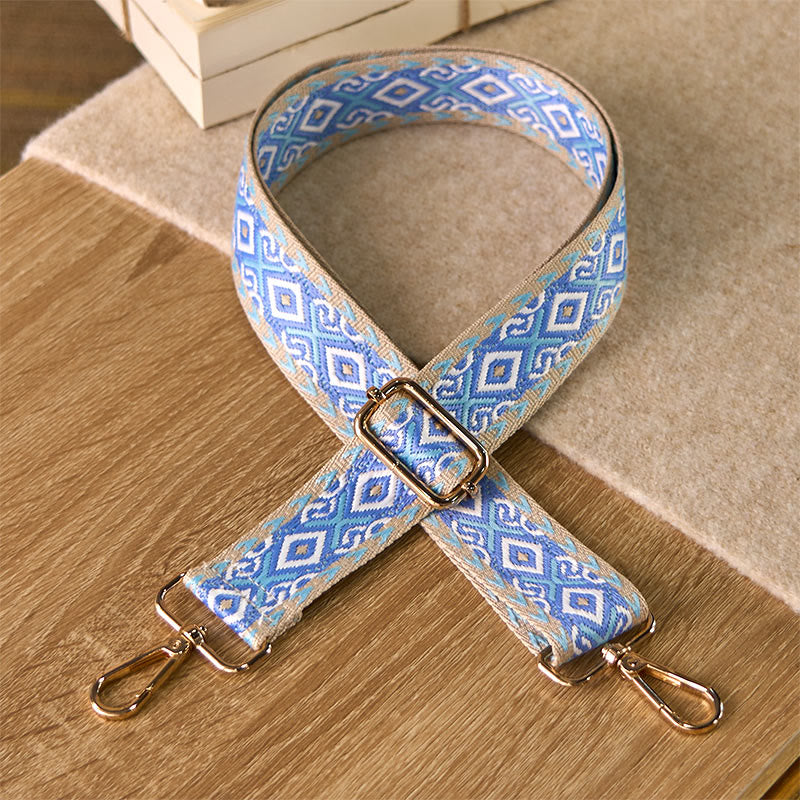 Buddha Stones Boho Romb Czworokątny Pasek Geometryczny Żakard Regulowane Torebki Torebka na Ramię Crossbody Paski Wymienne - Niebieski - 75-145 cm*3,8 cm - image 0