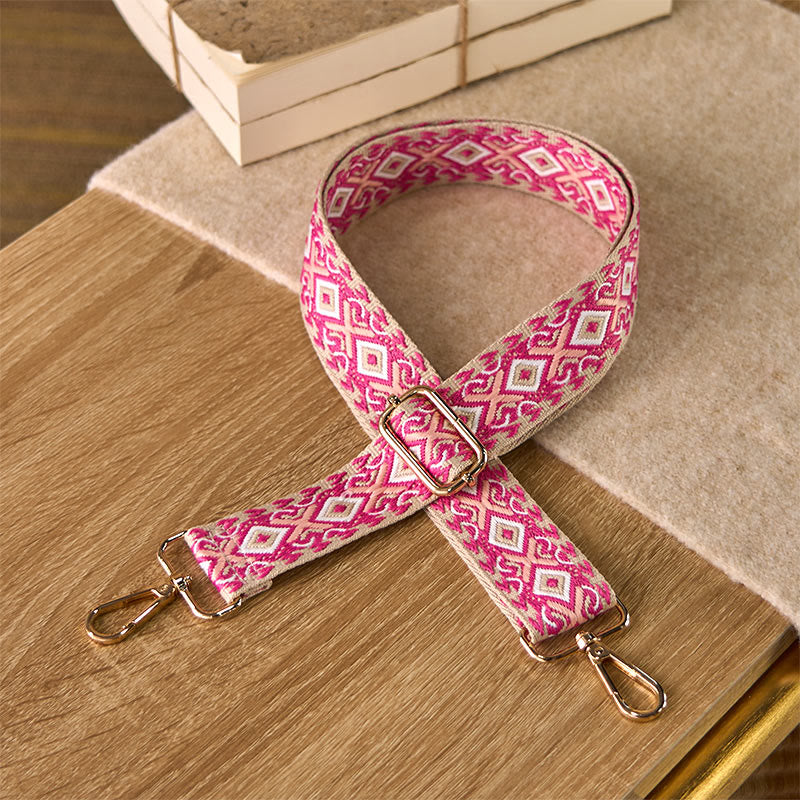 Buddha Stones Boho Romb Czworokątny Pasek Geometryczny Żakard Regulowane Torebki Torebka na Ramię Crossbody Paski Wymienne - Różowy - 75-145 cm*3,8 cm - image 5