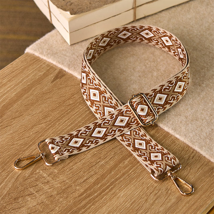 Buddha Stones Boho Romb Czworokątny Pasek Geometryczny Żakard Regulowane Torebki Torebka na Ramię Crossbody Paski Wymienne - Brązowy - 75-145 cm*3,8 cm - image 13