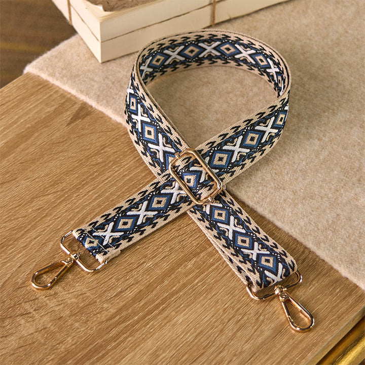 Buddha Stones Boho Rombowe Paski Geometryczne Żakardowe Regulowane Torebki na Ramię Crossbody Paski Wymienne - Ciemnoniebieski - 75-145 cm*3,8 cm - image 0