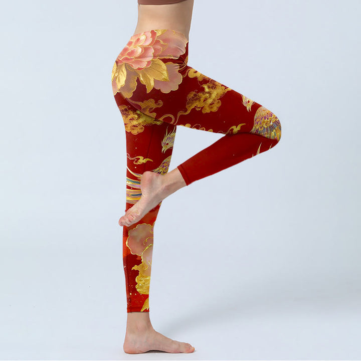 Legginsy do jogi damskie z nadrukiem w kwiaty Phoenix Peony Clouds i Buddha Stones - image 3