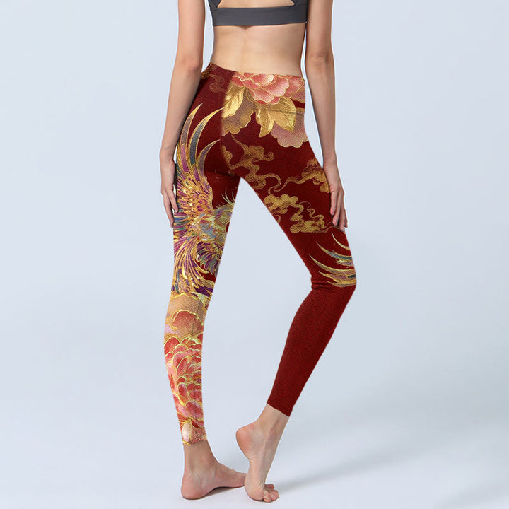 Legginsy do jogi damskie z nadrukiem w kwiaty Phoenix Peony Clouds i Buddha Stones - image 4