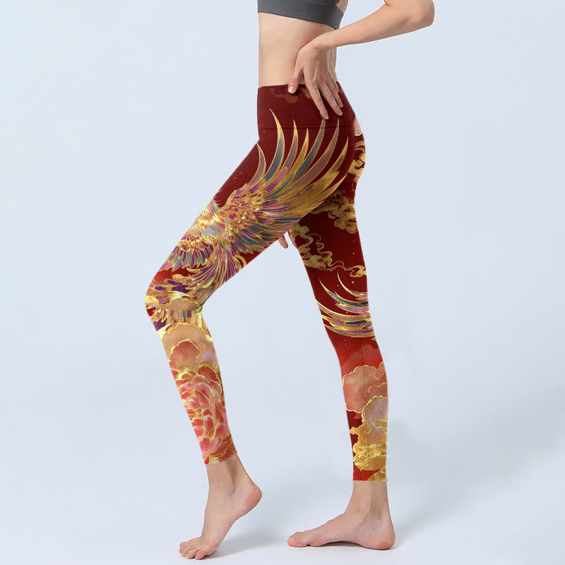 Legginsy do jogi damskie z nadrukiem w kwiaty Phoenix Peony Clouds i Buddha Stones - image 2