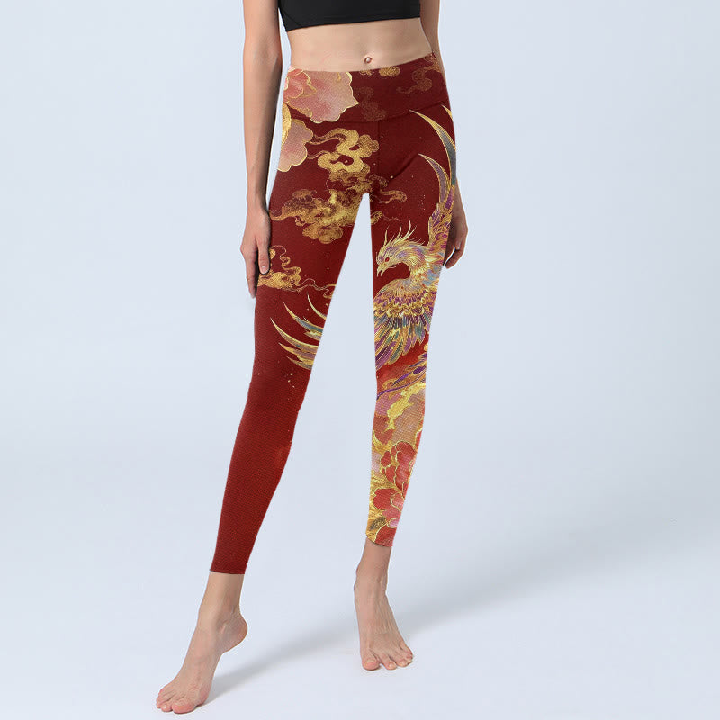 Legginsy do jogi damskie z nadrukiem w kwiaty Phoenix Peony Clouds i Buddha Stones - image 5