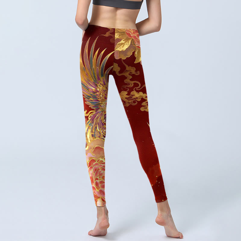 Legginsy do jogi damskie z nadrukiem w kwiaty Phoenix Peony Clouds i Buddha Stones - image 6