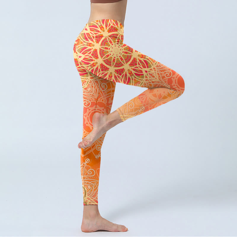 Legginsy do jogi damskie z nadrukiem w symetryczny geometryczny wzór z Buddha Stones - image 3