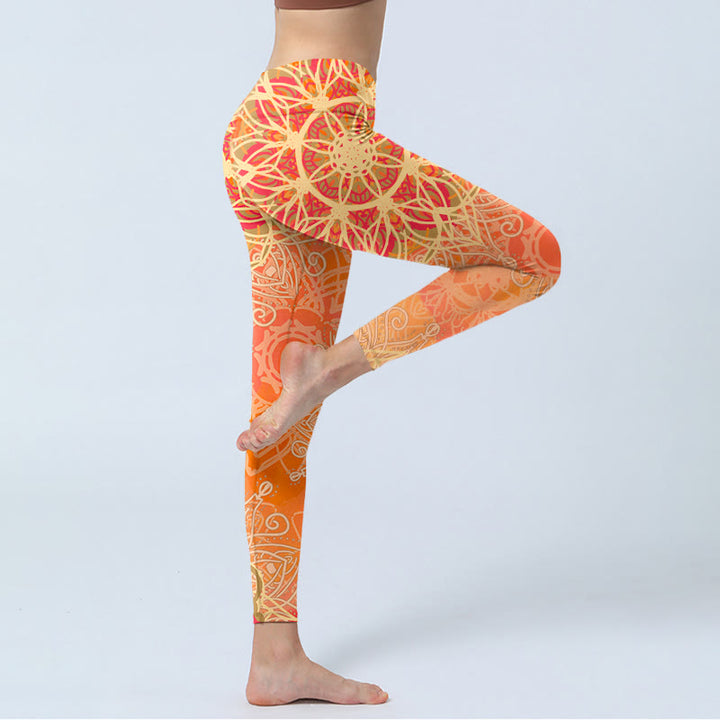 Legginsy do jogi damskie z nadrukiem w symetryczny geometryczny wzór z Buddha Stones - image 3