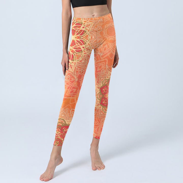Legginsy do jogi damskie z nadrukiem w symetryczny geometryczny wzór z Buddha Stones - image 5