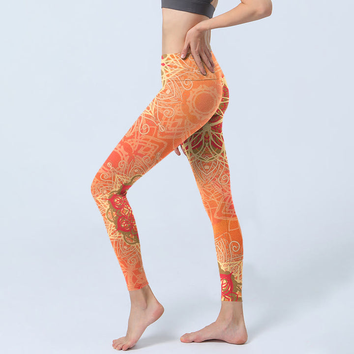 Legginsy do jogi damskie z nadrukiem w symetryczny geometryczny wzór z Buddha Stones - image 2