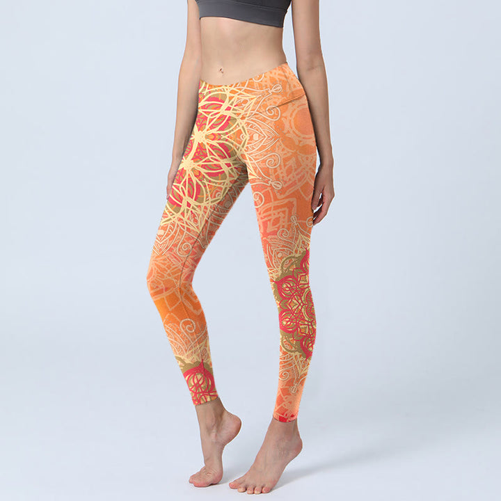 Legginsy do jogi damskie z nadrukiem w symetryczny geometryczny wzór z Buddha Stones - Pomarańczowy - US18, UK/AU22, EU50 (4XL) - image 0