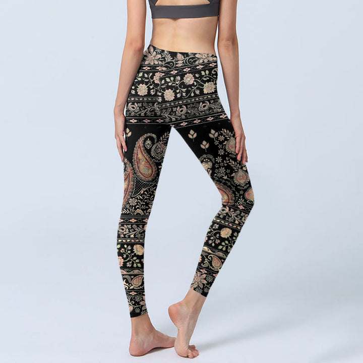 Legginsy do jogi damskie z nadrukiem w kwiaty i liście winorośli w stylu retro z Buddha Stones - image 4