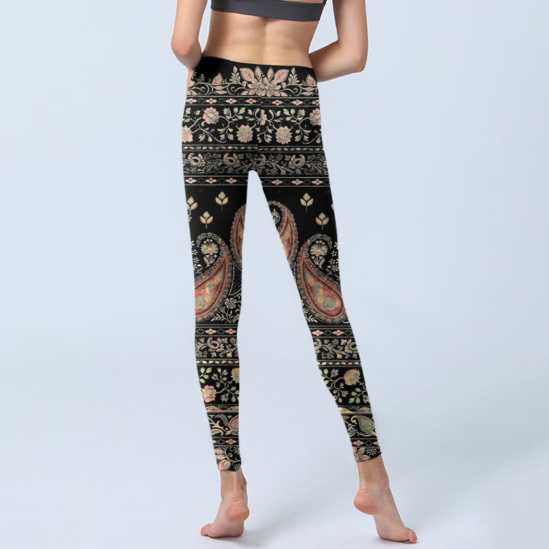 Legginsy do jogi damskie z nadrukiem w kwiaty i liście winorośli w stylu retro z Buddha Stones - image 6