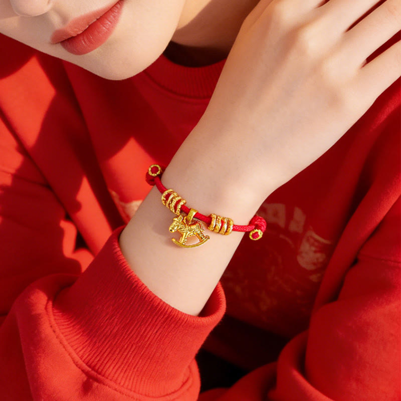 Buddha Stones Rok Konia Prosta bransoletka z zawieszką w kształcie koła i sznurka z wiarą - image 3