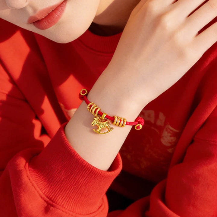 Buddha Stones Rok Konia Prosta bransoletka z zawieszką w kształcie koła i sznurka z wiarą - image 3