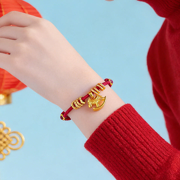 Buddha Stones Rok Konia Prosta bransoletka z zawieszką w kształcie koła i sznurka z wiarą - image 11