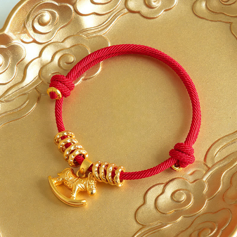 Buddha Stones Rok Konia Prosta bransoletka z zawieszką w kształcie koła i sznurka z wiarą - image 0