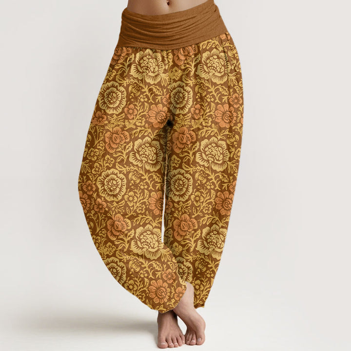 Spodnie haremki damskie z elastyczną talią i motywem kwiatowym w stylu vintage z motywem kamieni Buddha Stones z czystej bawełny - Peru - US16, UK/AU20, EU48 (3XL) - image 8