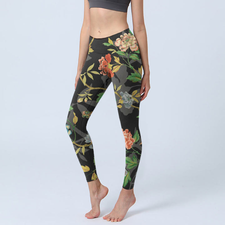 Buddha Stones, klasyczne, kwiaty, liście, motyle, ptaki, legginsy do ćwiczeń, damskie spodnie do jogi - Czarny - US18, UK/AU22, EU50 (4XL) - image 0