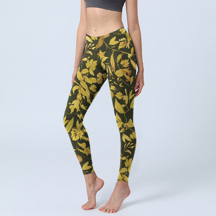 Luksusowe legginsy do jogi damskie z nadrukiem kwiatów i ptaków w kształcie Buddha Stones - Czarny - US18, UK/AU22, EU50 (4XL) - image 0