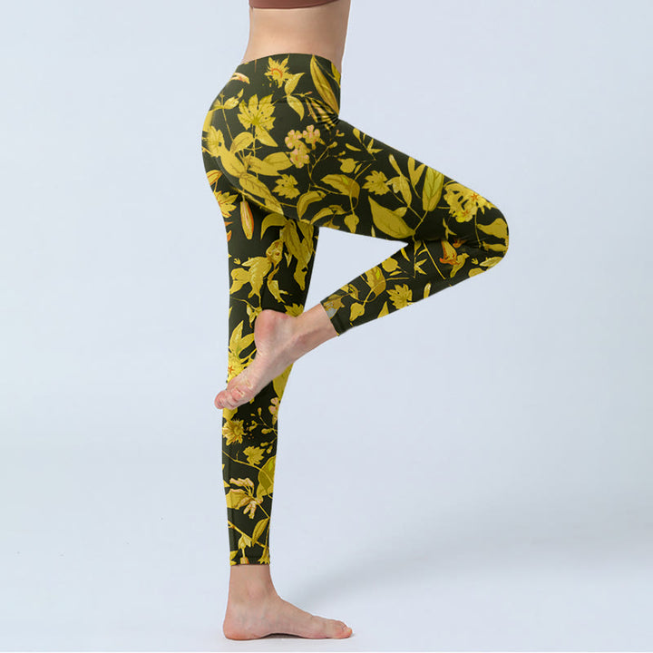 Luksusowe legginsy do jogi damskie z nadrukiem kwiatów i ptaków w kształcie Buddha Stones - image 3