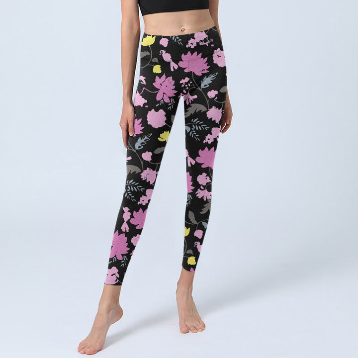 Legginsy do jogi damskie z nadrukiem w kwiaty i liście w stylu akwarelowym z motywem Buddha Stones - image 5
