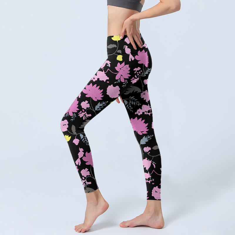 Legginsy do jogi damskie z nadrukiem w kwiaty i liście w stylu akwarelowym z motywem Buddha Stones - image 2
