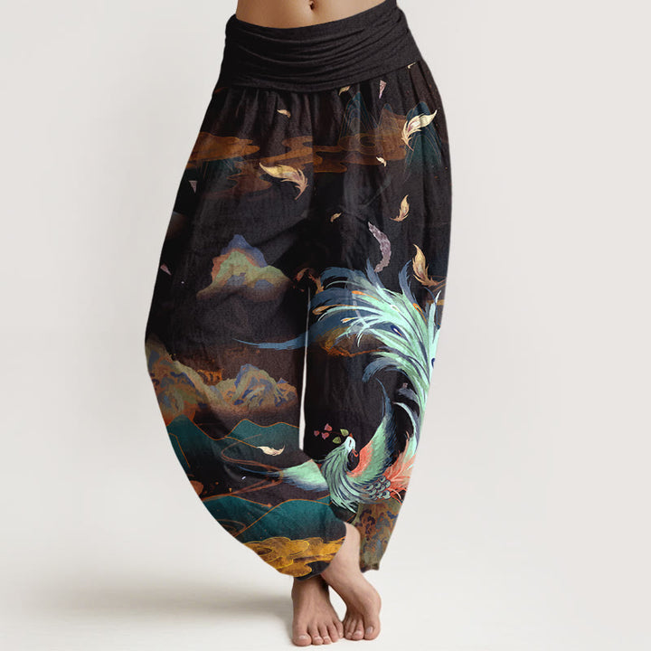 Buddha Stones damskie z elastyczną talią i wzorem w chmury górskie z motywem Feniksa, wykonane z czystej bawełny - Czarny - US16, UK/AU20, EU48 (3XL) - image 5