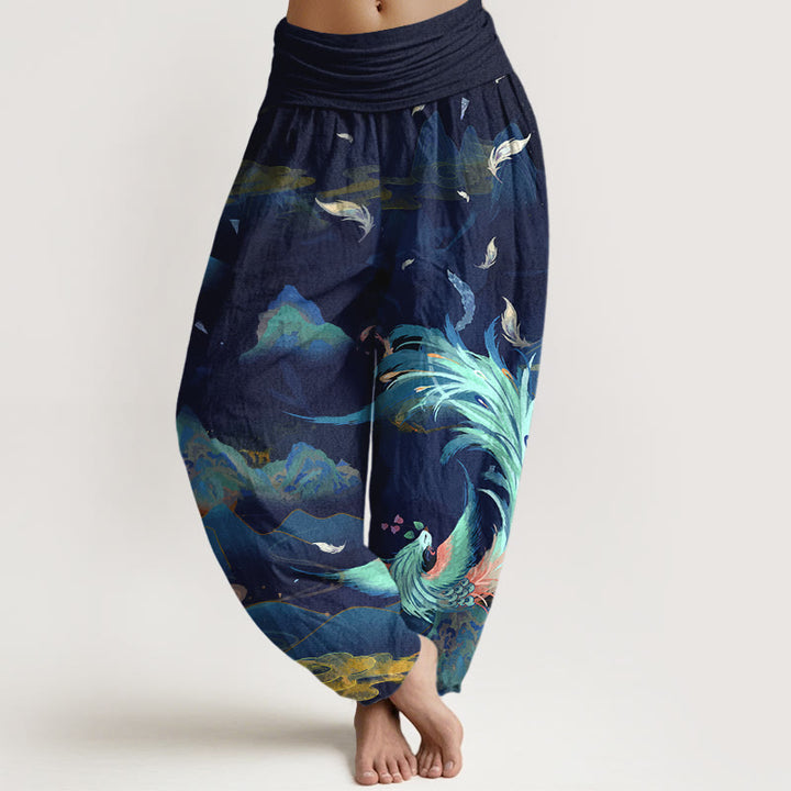 Buddha Stones damskie z elastyczną talią i wzorem w chmury górskie z motywem Feniksa, wykonane z czystej bawełny - Marynarka wojenna - US16, UK/AU20, EU48 (3XL) - image 8