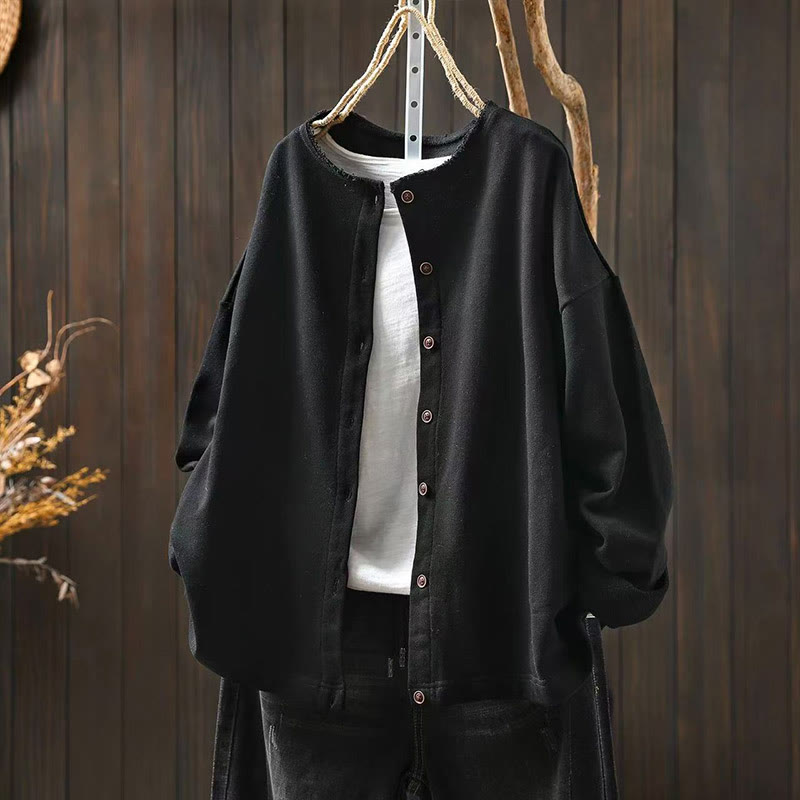 Koszula damska z bawełny Buddha Stones Fall z okrągłym dekoltem i długim rękawem - Czarny - US4-8/10, UK/AU8-12/14, EU36-40/42 (F) - image 16