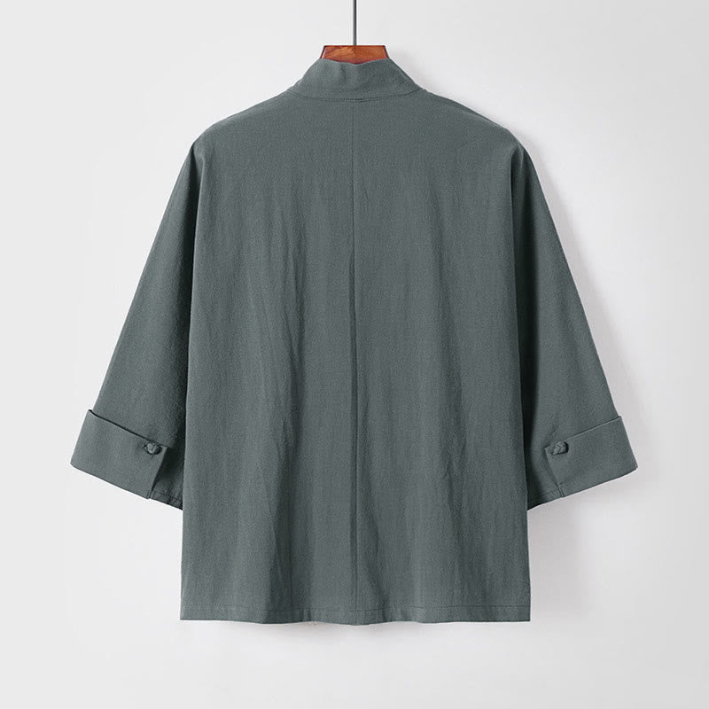 Buddha Stones, prosta, jednorzędowa chińska kurtka z żabą, bawełniano-lniane, męska, kimono z krótkim rękawem - image 2