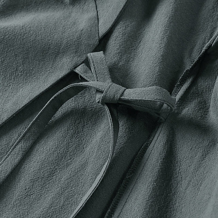 Buddha Stones, prosta, jednorzędowa chińska kurtka z żabą, bawełniano-lniane, męska, kimono z krótkim rękawem - image 5