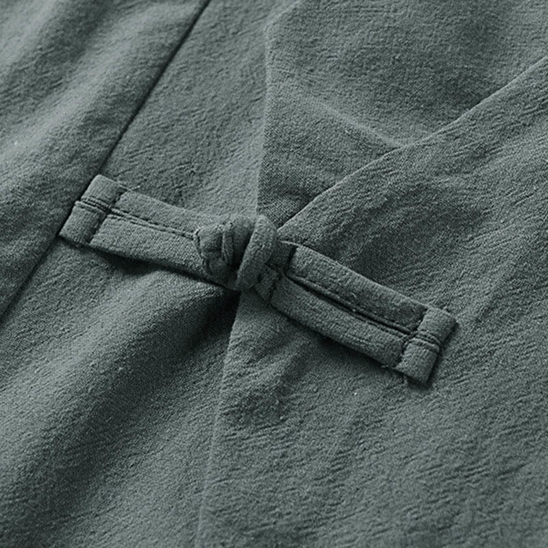 Buddha Stones, prosta, jednorzędowa chińska kurtka z żabą, bawełniano-lniane, męska, kimono z krótkim rękawem - image 4