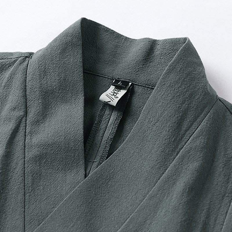 Buddha Stones, prosta, jednorzędowa chińska kurtka z żabą, bawełniano-lniane, męska, kimono z krótkim rękawem - image 3