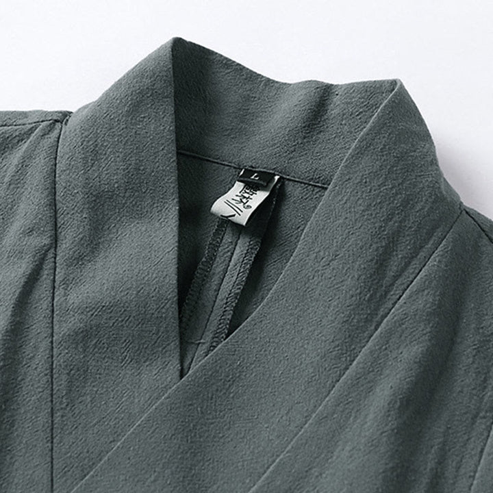 Buddha Stones, prosta, jednorzędowa chińska kurtka z żabą, bawełniano-lniane, męska, kimono z krótkim rękawem - image 3