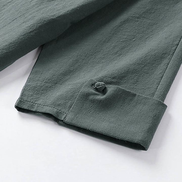 Buddha Stones, prosta, jednorzędowa chińska kurtka z żabą, bawełniano-lniane, męska, kimono z krótkim rękawem - image 7