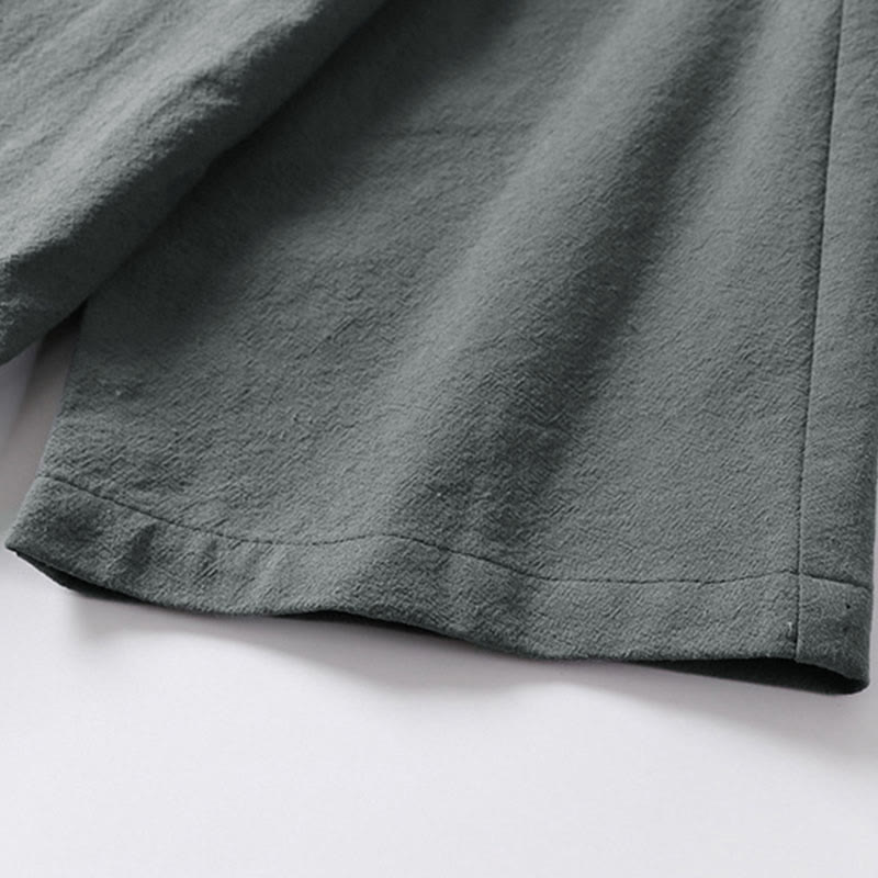 Buddha Stones Gładkie, sznurowane męskie kimono z bawełny i lnu, z rękawami o długości trzech czwartych - image 7