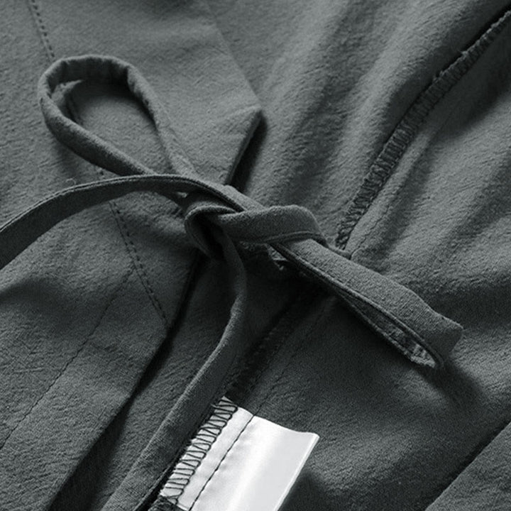 Buddha Stones Gładkie, sznurowane męskie kimono z bawełny i lnu, z rękawami o długości trzech czwartych - image 3