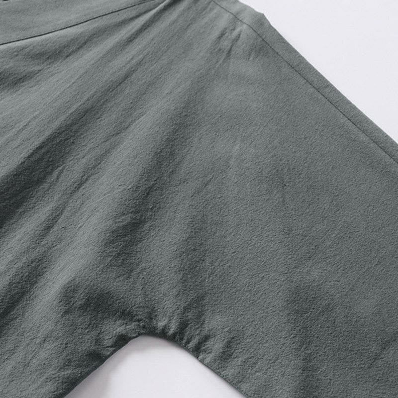 Buddha Stones Gładkie, sznurowane męskie kimono z bawełny i lnu, z rękawami o długości trzech czwartych - image 6