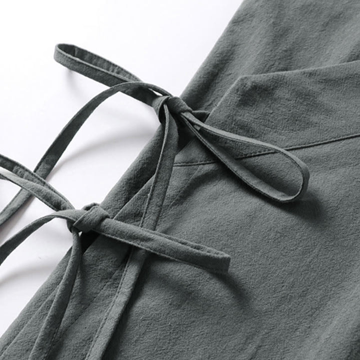 Buddha Stones Gładkie, sznurowane męskie kimono z bawełny i lnu, z rękawami o długości trzech czwartych - image 4