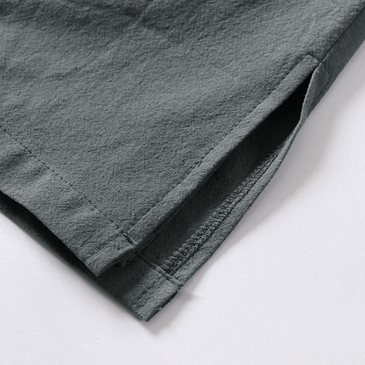 Buddha Stones Gładkie, sznurowane męskie kimono z bawełny i lnu, z rękawami o długości trzech czwartych - image 5