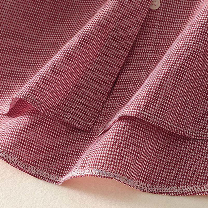 Koszula damska z długim rękawem z haftem w kratę z motywem kamieni Buddha Stones, ze stójką i guzikami - image 13