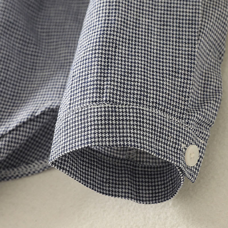 Koszula damska z długim rękawem z haftem w kratę z motywem kamieni Buddha Stones, ze stójką i guzikami - image 3