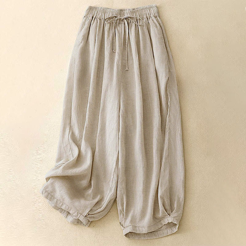 Damskie spodnie capri z kieszeniami i elastyczną talią "Buddha Stones" na lato - Beżowy - US8-10，UK/AU12-14，EU40-42 (2XL) - image 0