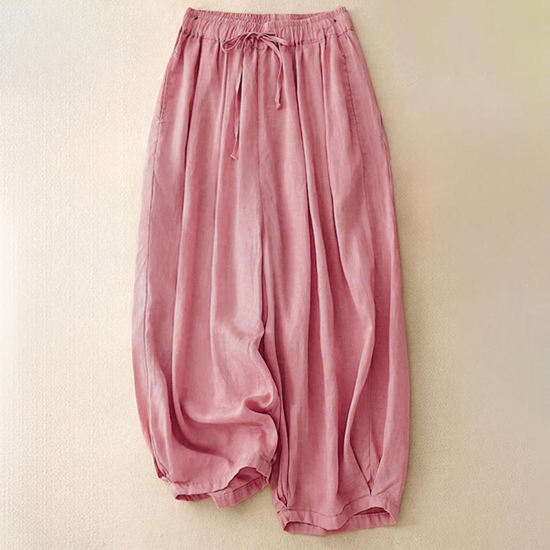 Damskie spodnie capri z kieszeniami i elastyczną talią "Buddha Stones" na lato - Różowy - US8-10，UK/AU12-14，EU40-42 (2XL) - image 18
