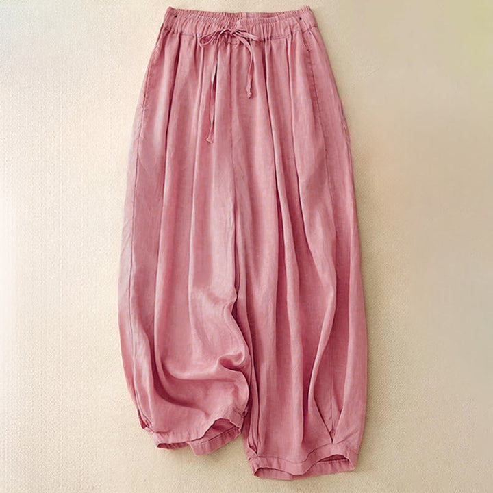Damskie spodnie capri z kieszeniami i elastyczną talią "Buddha Stones" na lato - Różowy - US8-10，UK/AU12-14，EU40-42 (2XL) - image 18