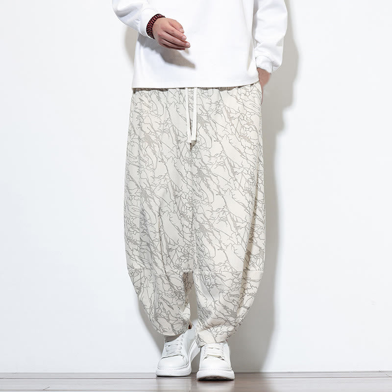 Męskie spodnie haremowe z nadrukiem w paski z motywem Buddha Stones, elastyczne w pasie i kieszeniami, do kostek - Biały - US/UK/AU46， EU56 (5XL) - image 24