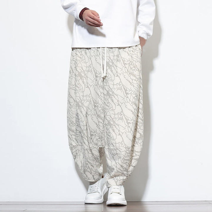 Męskie spodnie haremowe z nadrukiem w paski z motywem Buddha Stones, elastyczne w pasie i kieszeniami, do kostek - Biały - US/UK/AU46， EU56 (5XL) - image 24