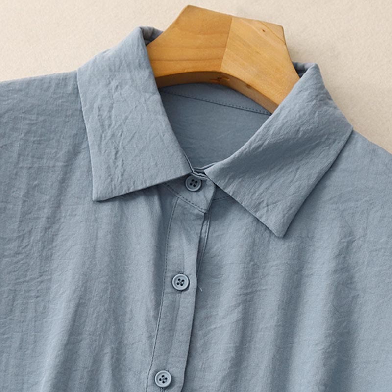 Koszula damska z długim rękawem z bawełny i poliestru z motywem Buddha Stones, wiosenno-jesiennym, ze stójką i prostym kołnierzykiem  - image 1