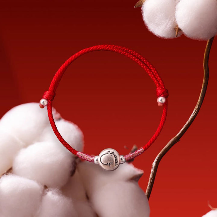 Bransoletka na szczęście z Buddha Stones, rokiem konia, wykonana ze srebra próby 999, z czerwonego sznurka - image 3