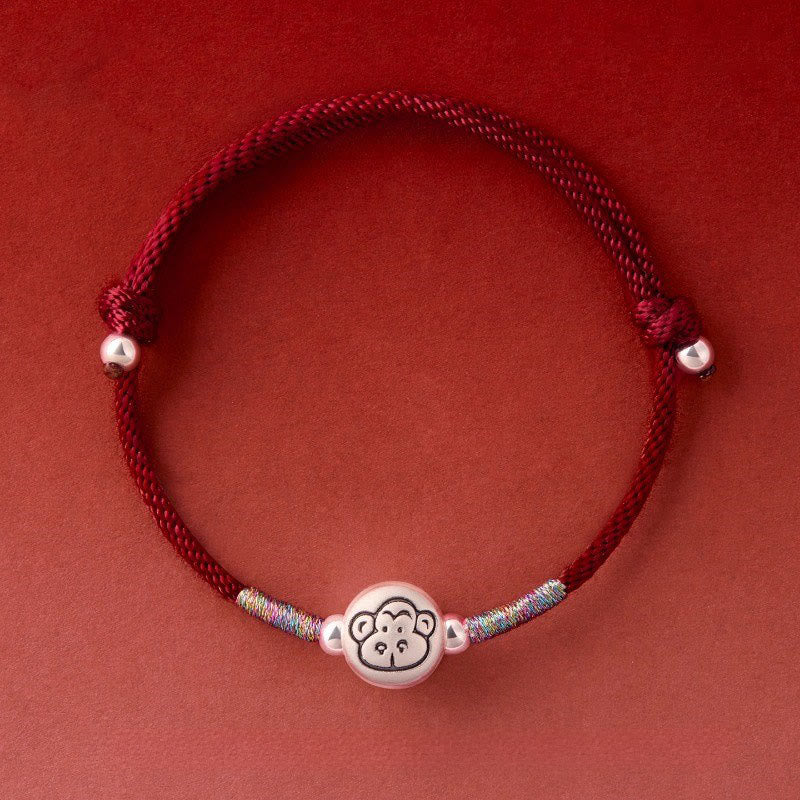 Bransoletka na szczęście z Buddha Stones, rokiem konia, wykonana ze srebra próby 999, z czerwonego sznurka - Sznurek Monkey DarkRed (obwód nadgarstka: 14-18 cm) - image 30
